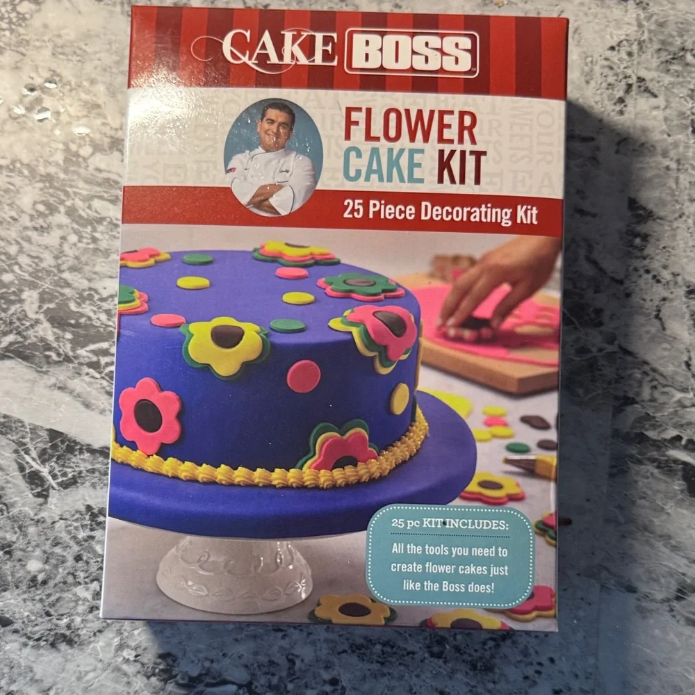 Flower Cake Kit - 25 Piece Decorating Kit with Blue and Pink Accents